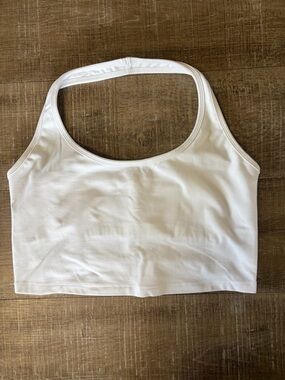 Beyond Yoga Spacedye Halter Crop Tank Built-In Bra Cloud White Women’s L